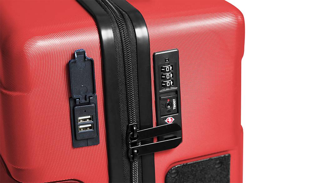 How does carry-on luggage with a USB port enhance my travel experience?