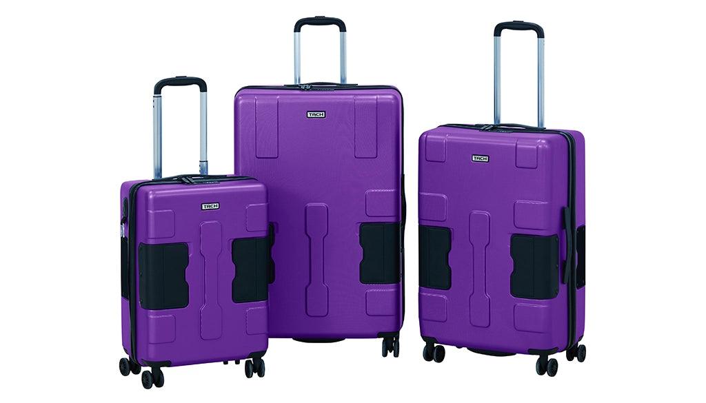 What are the benefits of using a purple hard-shell luggage?