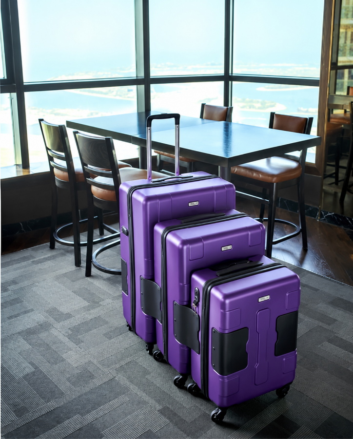 What are the benefits of using a purple hard-shell luggage?